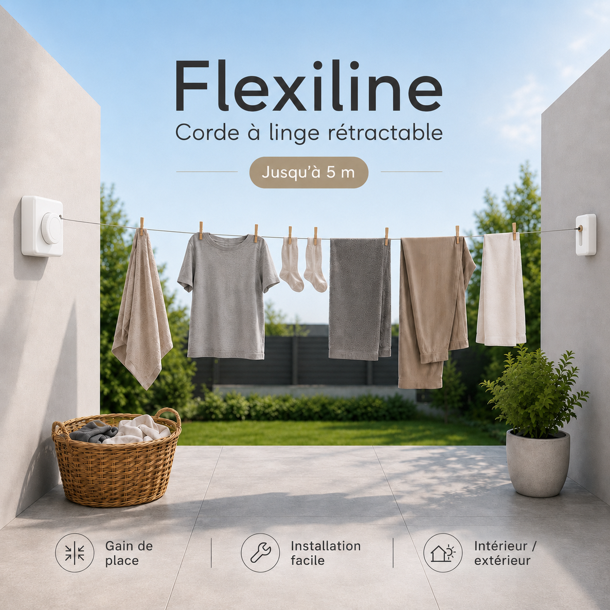 FlexiLine™ – Corde à linge murale rétractable