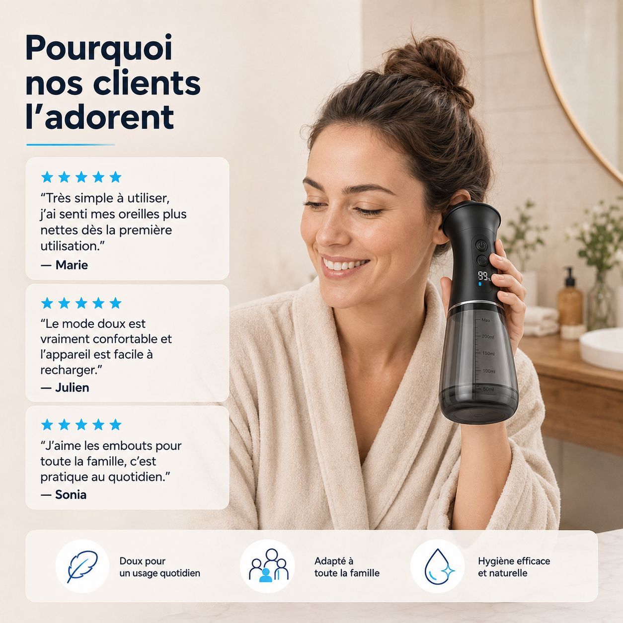 AuriClean™ - Nettoyeur d’oreilles électrique à jet d’eau