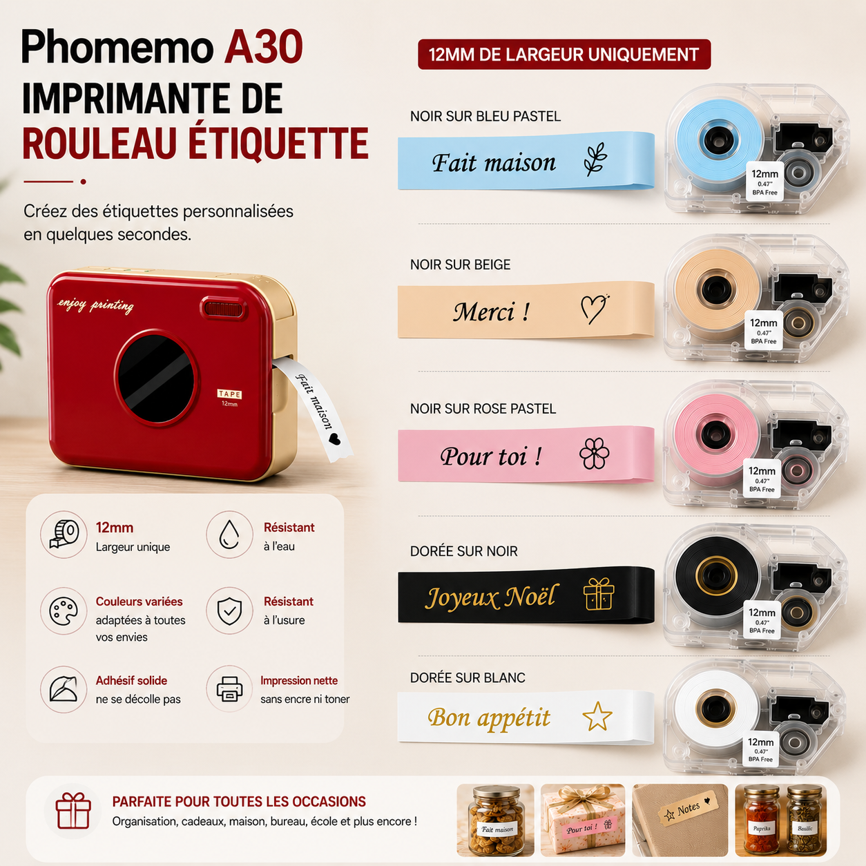 Phomemo A30 - Imprimante thermique rubans