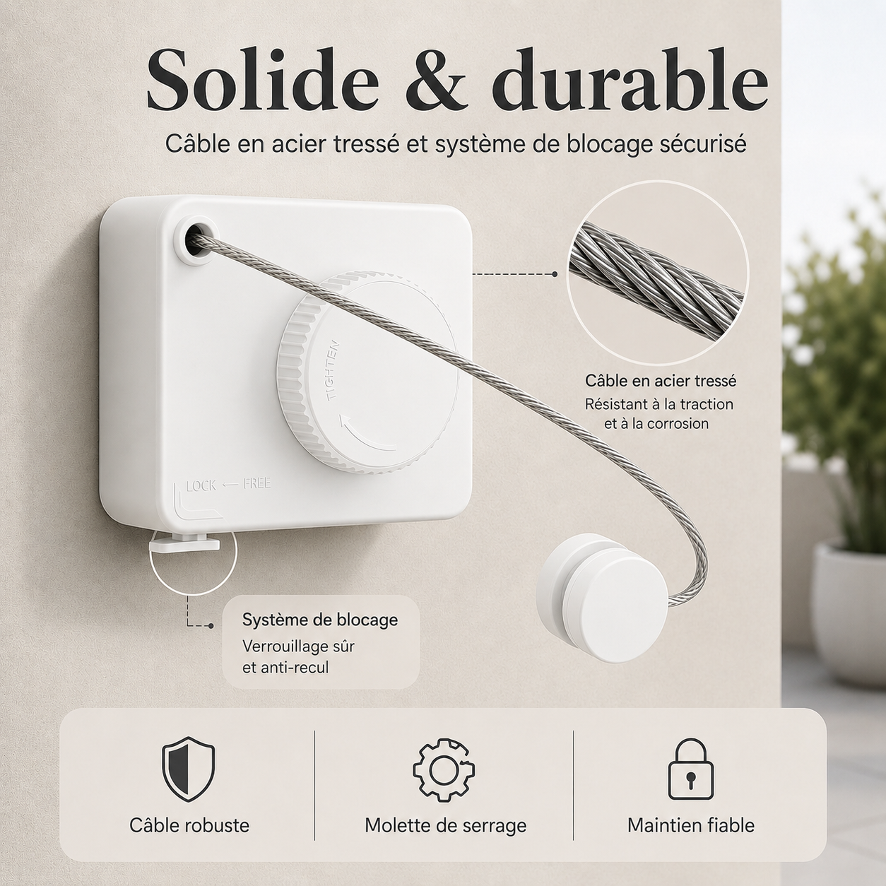 FlexiLine™ – Corde à linge murale rétractable