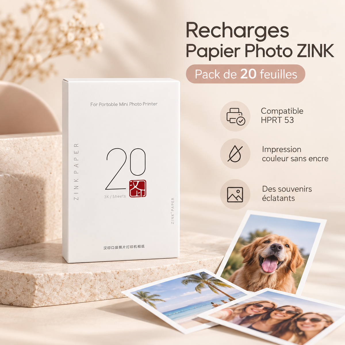 20 recharges papier ZINC - HPRT 53