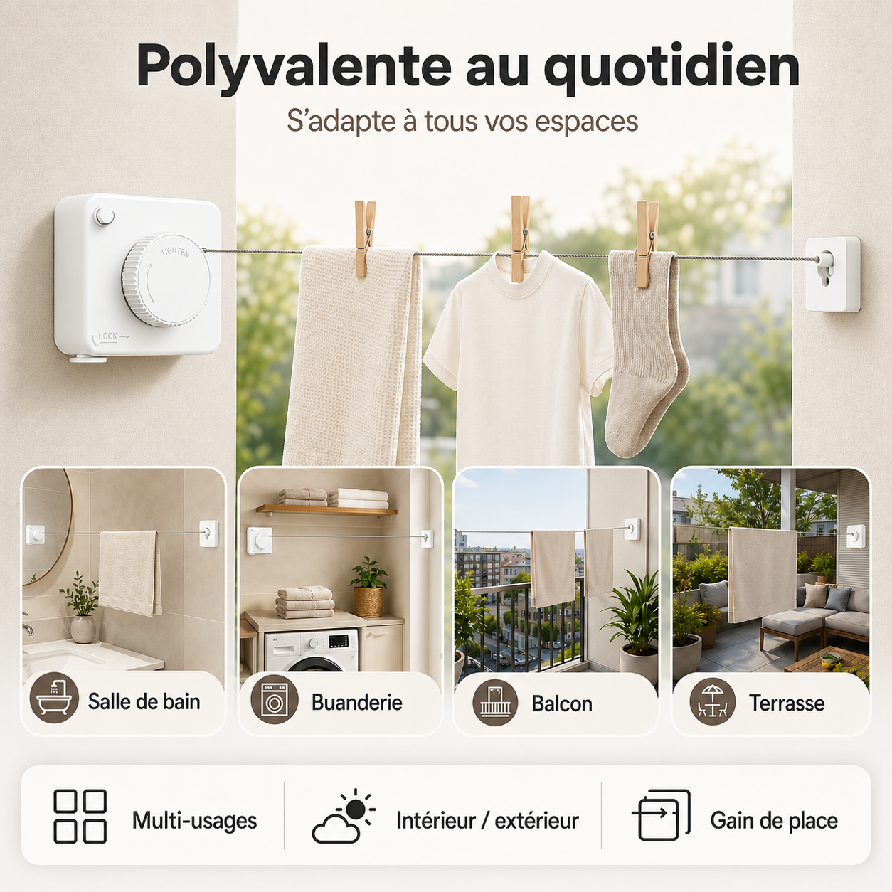 FlexiLine™ – Corde à linge murale rétractable