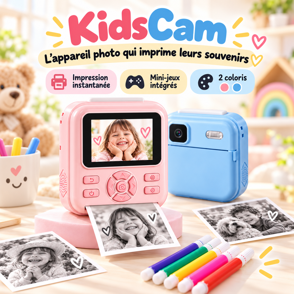 KidsCam - appareil photo enfant rose et bleu avec impression instantanée