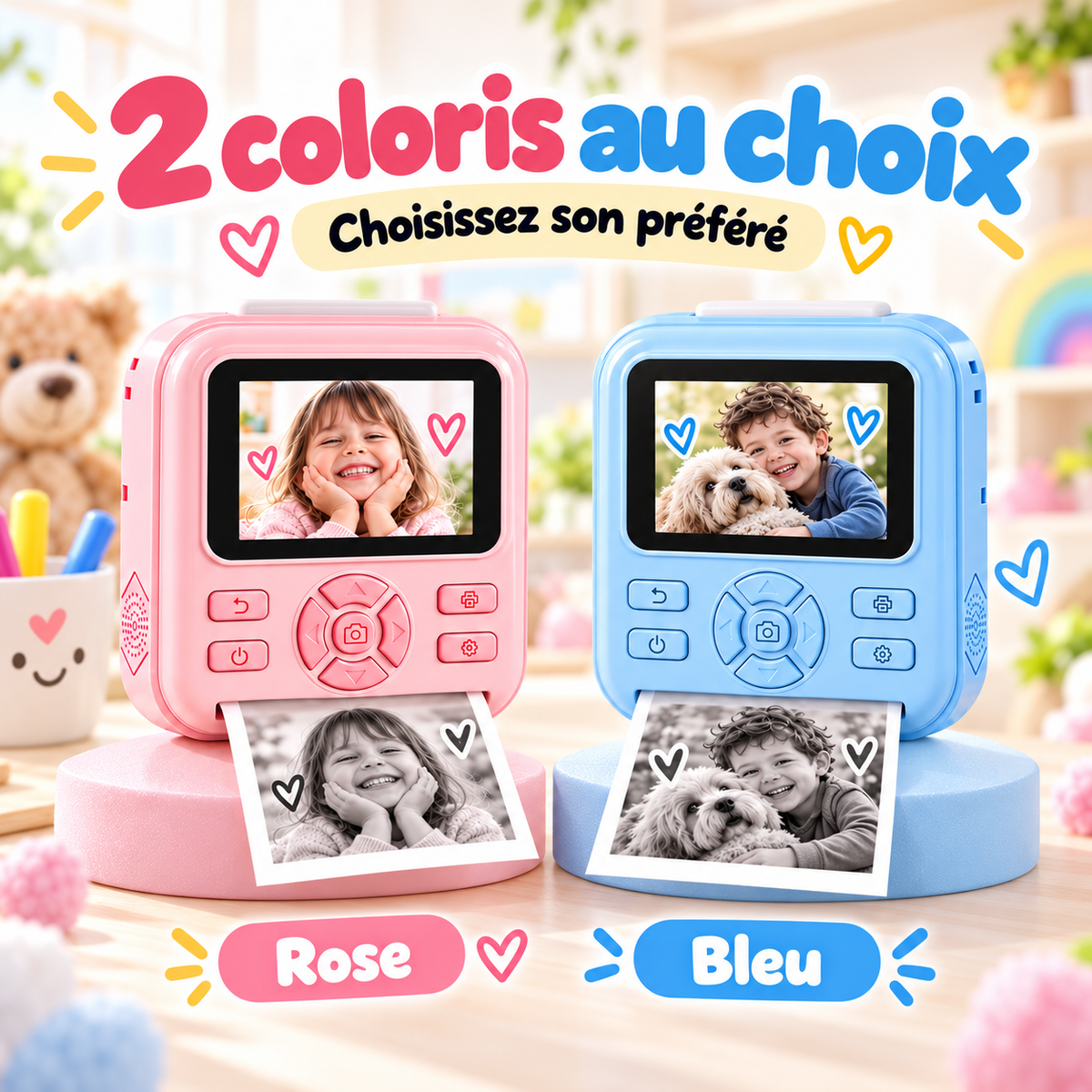 KidsCam disponible en 2 coloris, rose ou bleu