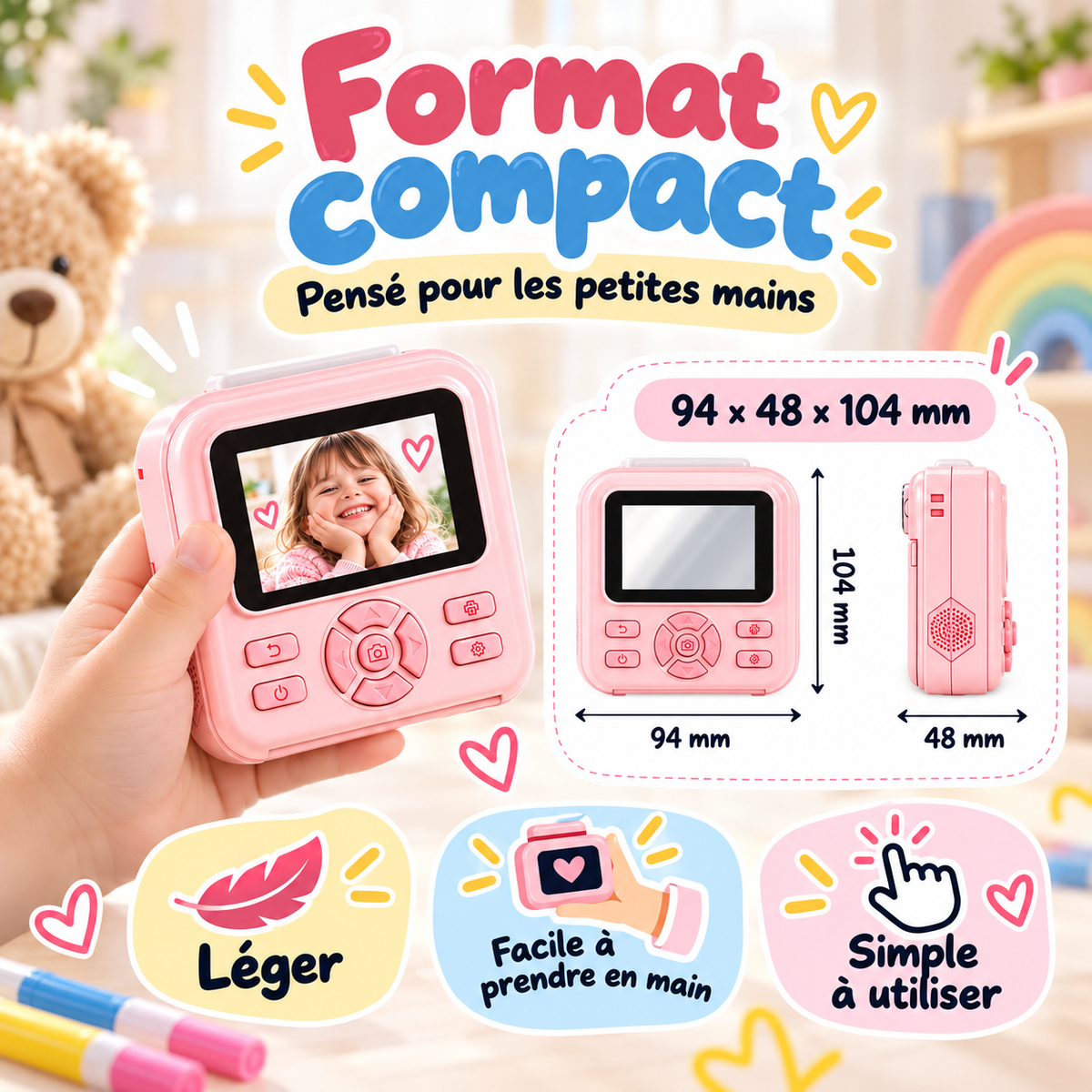 KidsCam format compact 94 x 48 x 104 mm pour petites mains