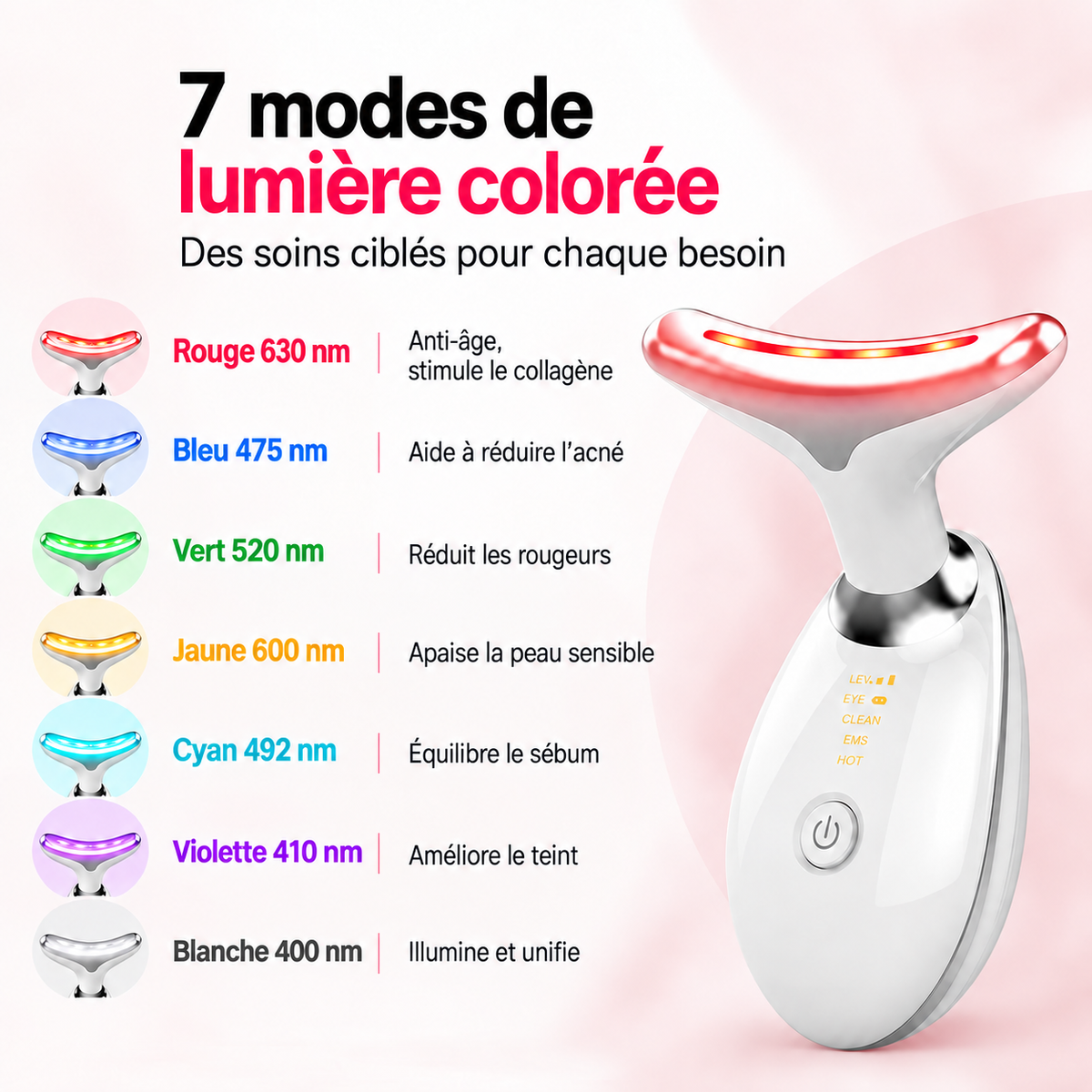 LiftGlow - Appareil de soin visage LED 3-en-1