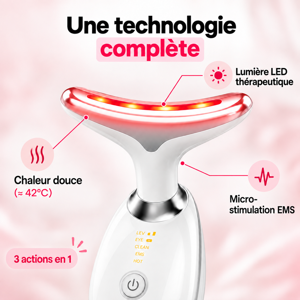 LiftGlow - Appareil de soin visage LED 3-en-1