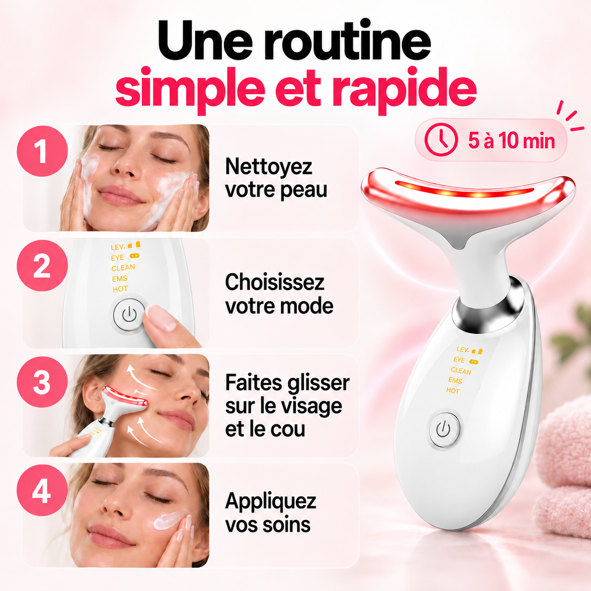 LiftGlow - Appareil de soin visage LED 3-en-1